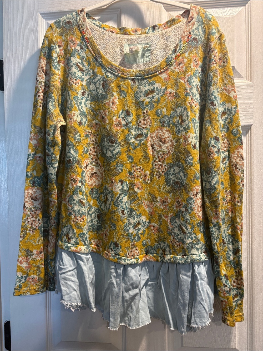 Anthropologie Lilka Floral Long Sleeve Top with Ruffled Hem